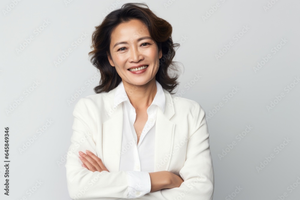 Group portrait photography of a Vietnamese woman in her 40s against a white background Group portrait photography of a Vietnamese woman in her 40s against a white background