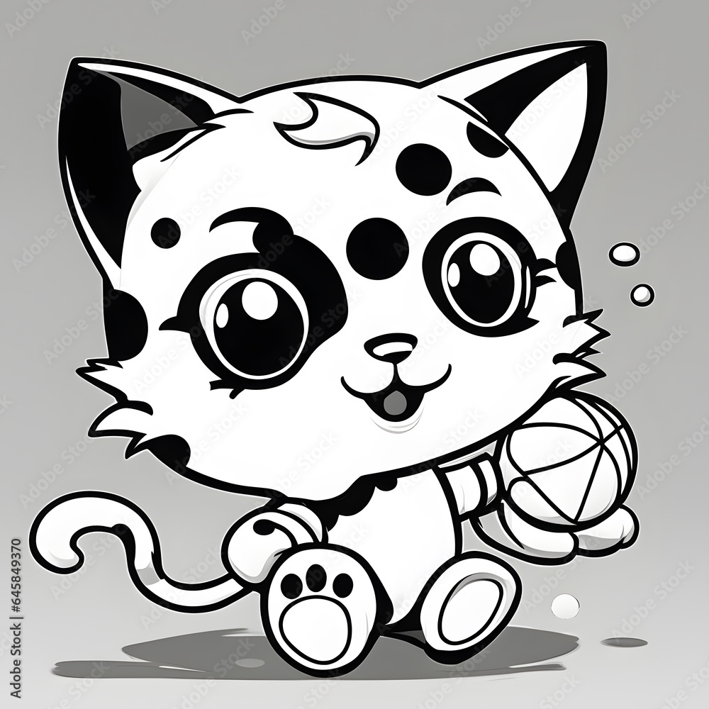 Enjoy a creative journey with this 3D coloring book for kids featuring an adorable kitty playing with a ball. Perfect for young artists