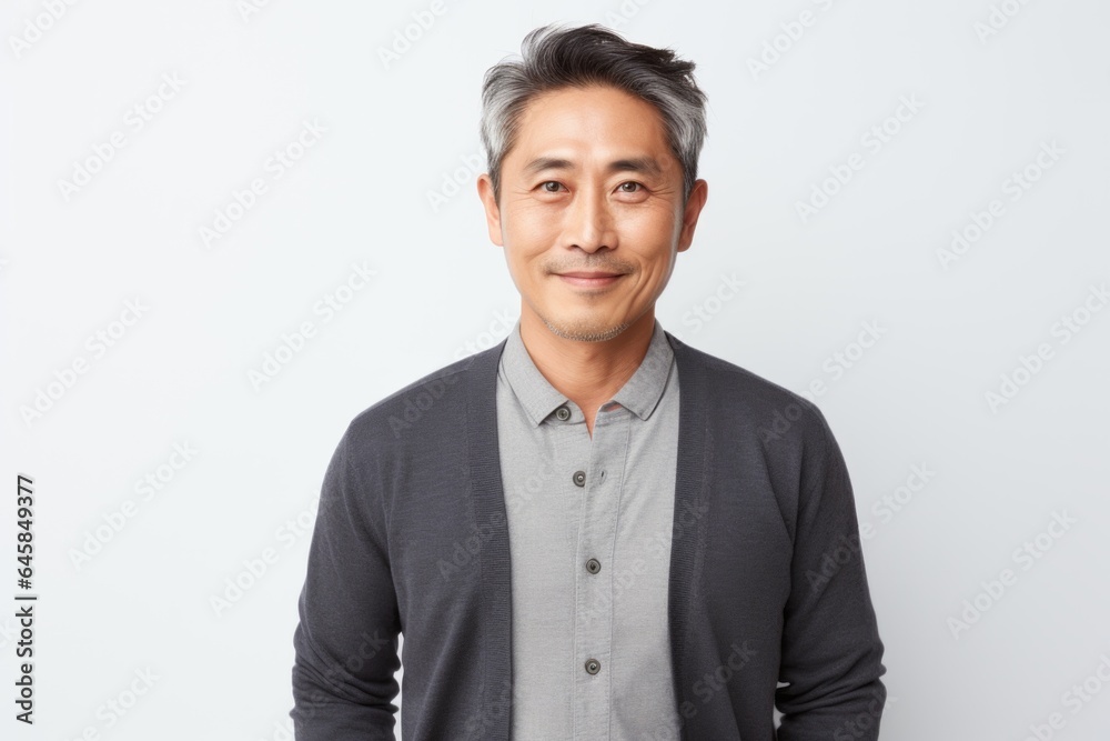 Portrait photography of a Vietnamese man in his 40s against a white background Portrait photography of a Vietnamese man in his 40s against a white background
