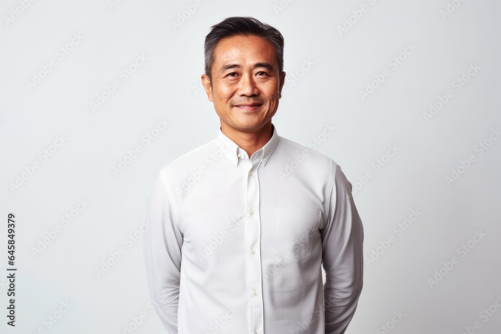 Medium shot portrait photography of a Vietnamese man in his 40s against a white background Medium shot portrait photography of a Vietnamese man in his 40s against a white background