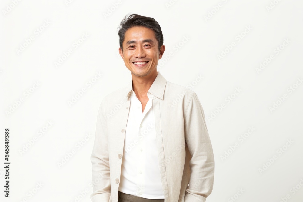 Portrait photography of a Vietnamese man in his 40s against a white background Portrait photography of a Vietnamese man in his 40s against a white background
