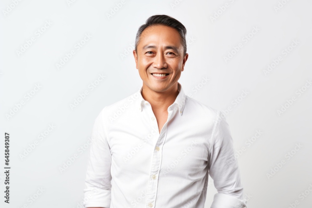 Portrait photography of a Vietnamese man in his 40s against a white background Portrait photography of a Vietnamese man in his 40s against a white background