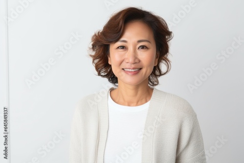 Portrait photography of a Vietnamese woman in her 40s against a white background