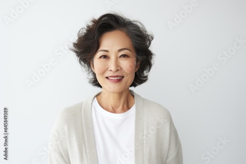 Portrait photography of a Vietnamese woman in her 50s against a white background