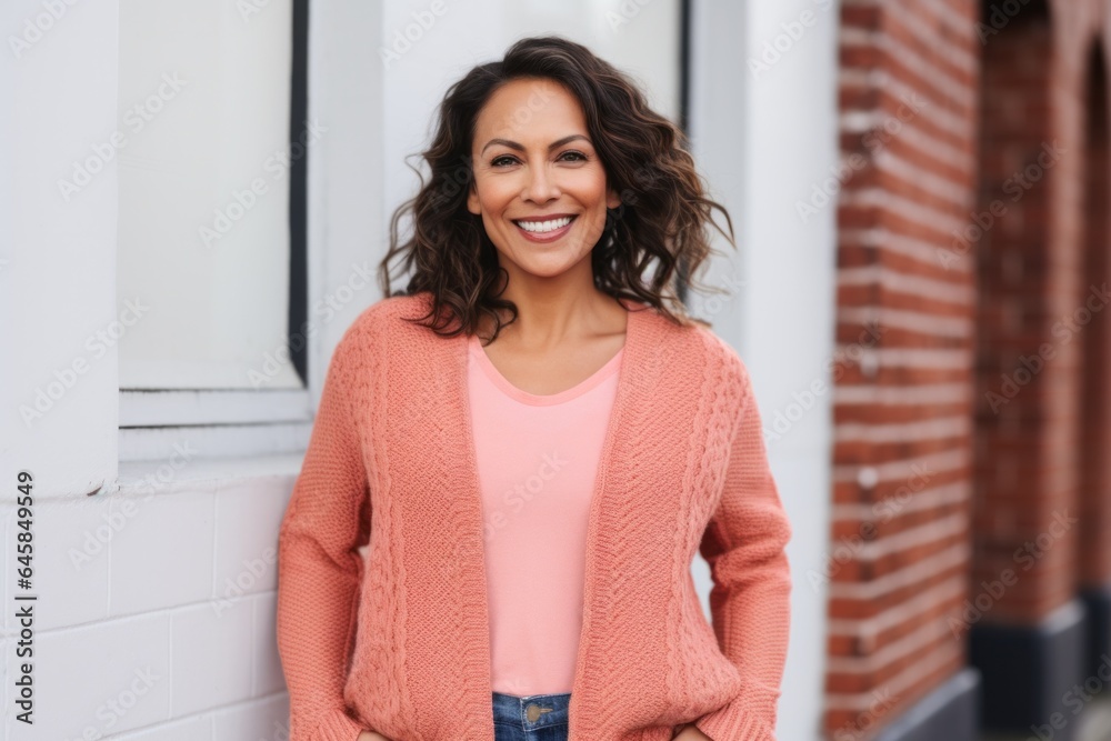 Portrait photography of a Peruvian woman in her 40s against a white background Portrait photography of a Peruvian woman in her 40s against a white background