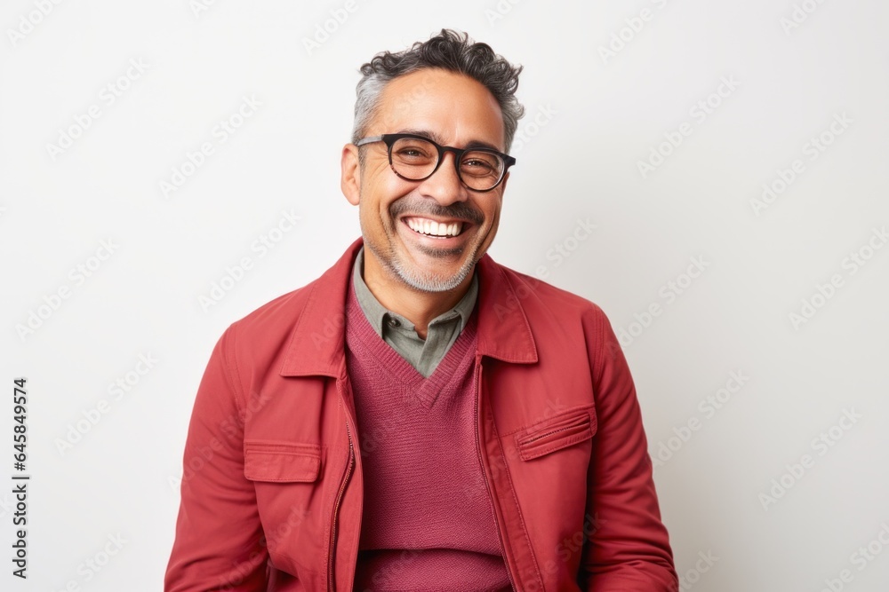 Portrait photography of a Peruvian man in his 40s against a white background Portrait photography of a Peruvian man in his 40s against a white background