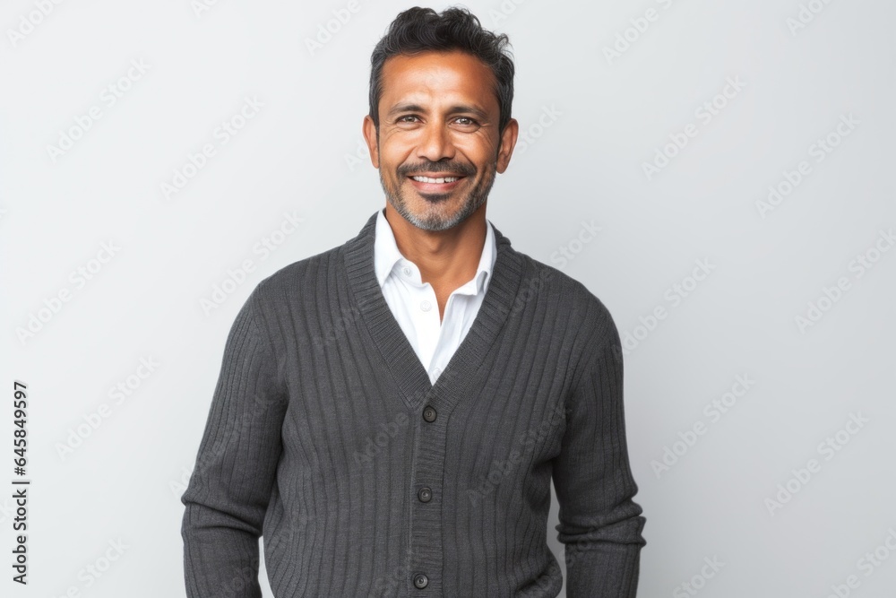 Portrait photography of a Peruvian man in his 40s against a white background Portrait photography of a Peruvian man in his 40s against a white background