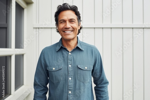 Free Download Lifestyle portrait photography of a Peruvian man in his 40s against a white background - GFXLoad