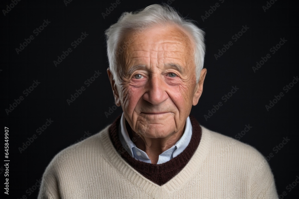 Portrait photography of a French man in his 90s against a black background