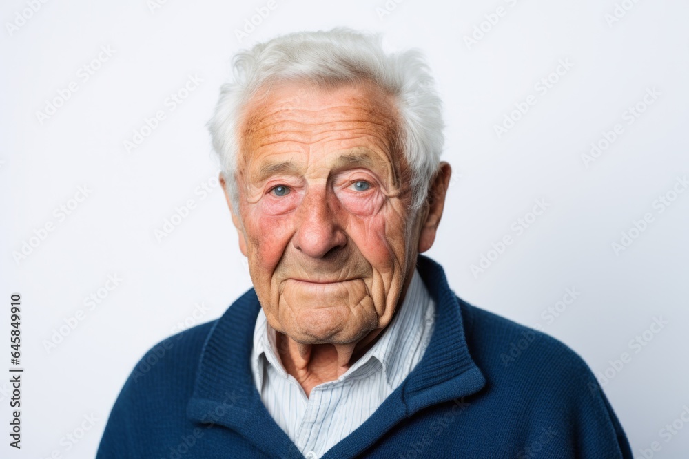 Portrait photography of a French man in his 90s against a white background Portrait photography of a French man in his 90s against a white background
