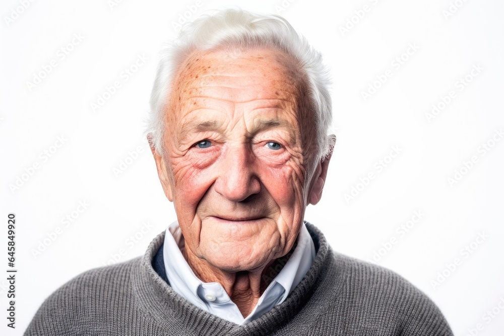 Portrait photography of a French man in his 90s against a white background Portrait photography of a French man in his 90s against a white background
