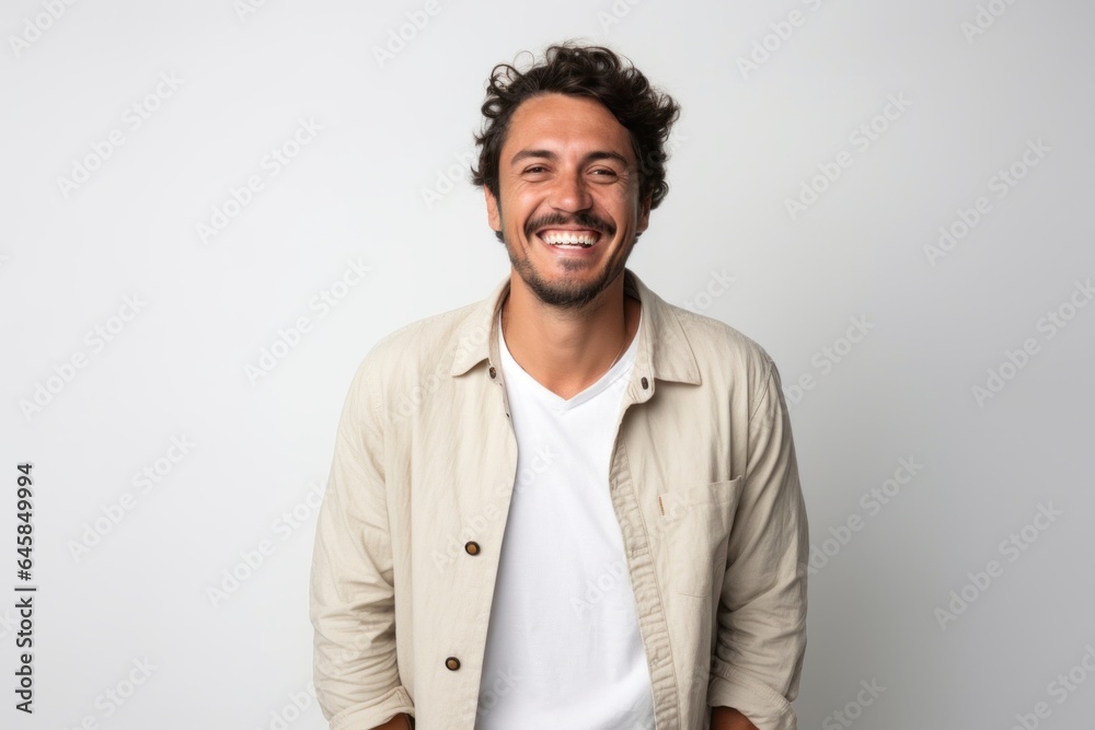 Obraz premium Lifestyle portrait photography of a Colombian man in his 30s against a white background