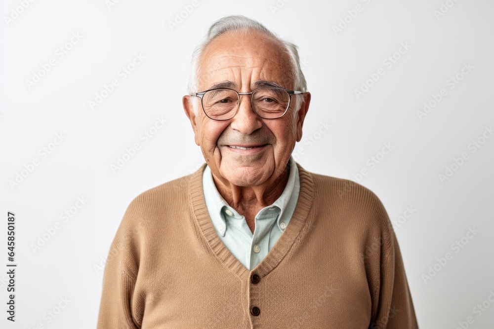 Portrait photography of a Colombian man in his 80s against a white background Portrait photography of a Colombian man in his 80s against a white background