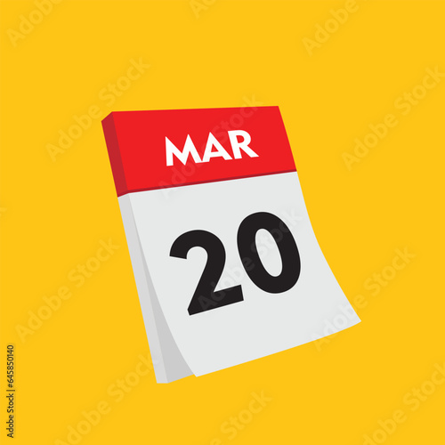 20 march icon with white background, calender icon