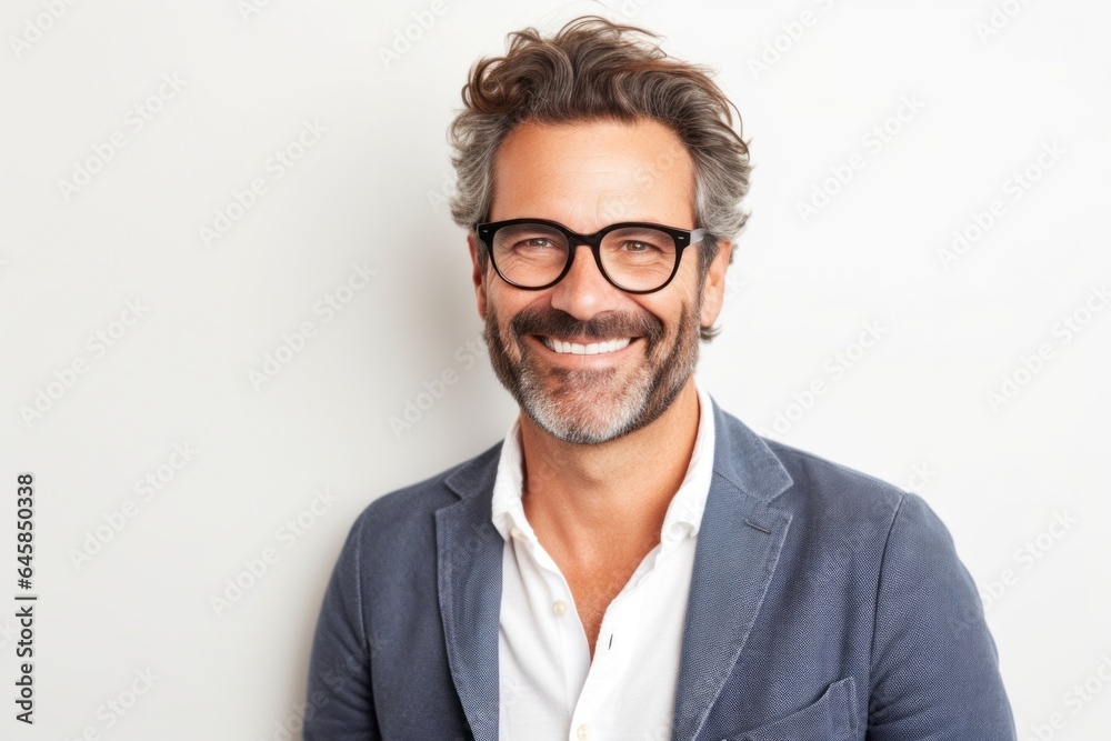 Group portrait photography of a Italian man in his 40s against a white background
