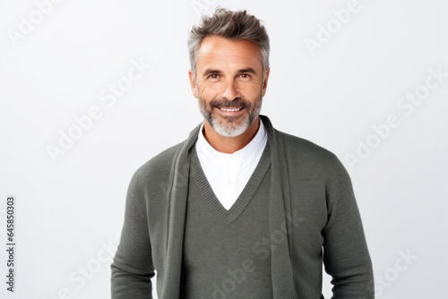 Medium shot portrait photography of a Italian man in his 40s against a white background