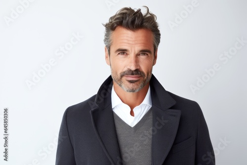 Medium shot portrait photography of a Italian man in his 40s against a white background