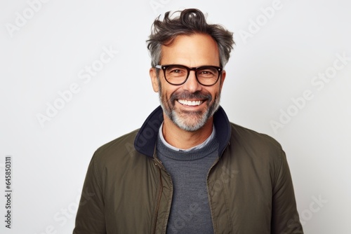 Medium shot portrait photography of a Italian man in his 40s against a white background © Anne Schaum