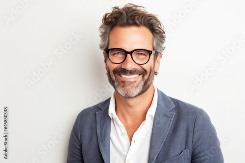 Group portrait photography of a Italian man in his 40s against a white background © Anne Schaum