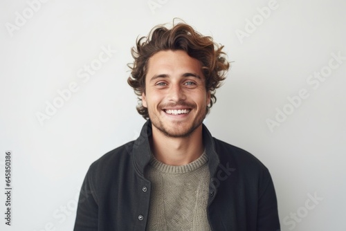 Medium shot portrait photography of a Swedish man in his 20s against a white background photo
