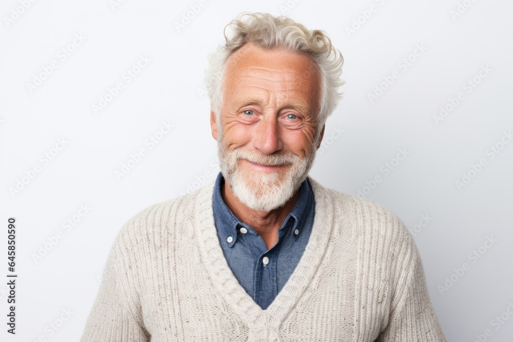 Medium shot portrait photography of a Swedish man in his 60s against a white background Medium shot portrait photography of a Swedish man in his 60s against a white background