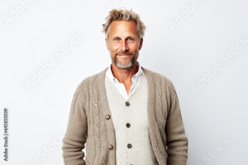 Portrait photography of a Swedish man in his 40s against a white background