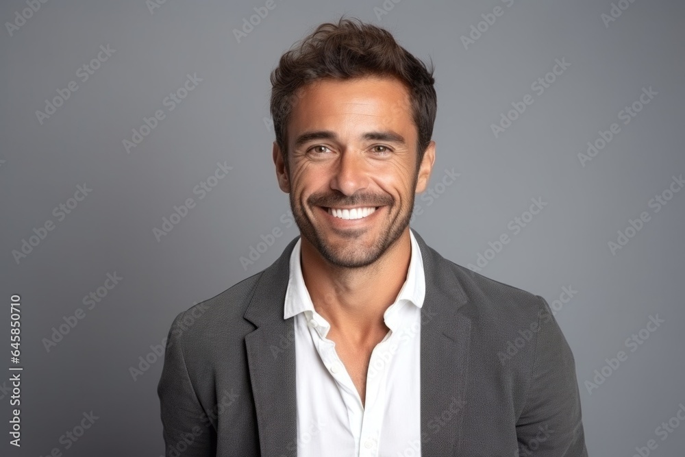 Medium shot portrait photography of a cheerful French man in his 30s against a minimalist or empty room background Medium shot portrait photography of a cheerful French man in his 30s against a minimalist or empty room background