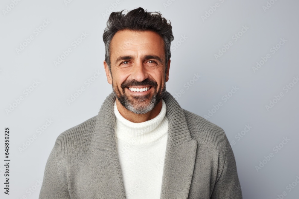 Medium shot portrait photography of a Colombian man in his 40s against a minimalist or empty room background Medium shot portrait photography of a Colombian man in his 40s against a minimalist or empty room background