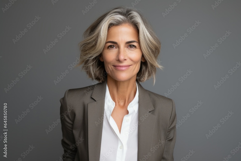 Lifestyle portrait photography of a Italian woman in her 50s wearing a classic blazer against a minimalist or empty room background Lifestyle portrait photography of a Italian woman in her 50s wearing a classic blazer against a minimalist or empty room background
