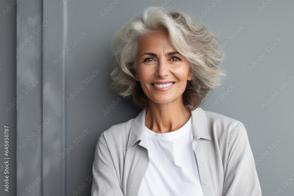 Portrait photography of a cheerful Italian woman in her 60s against a minimalist or empty room background Portrait photography of a cheerful Italian woman in her 60s against a minimalist or empty room background