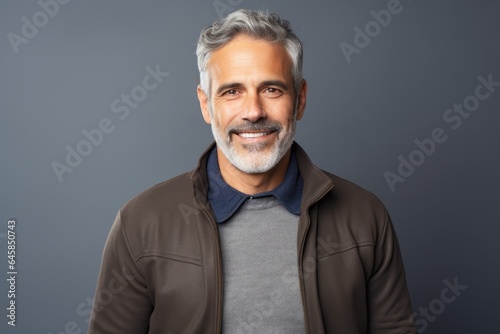 Group portrait photography of a Colombian man in his 50s against a minimalist or empty room background