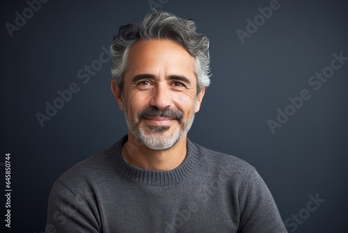 Group portrait photography of a Colombian man in his 50s against a minimalist or empty room background