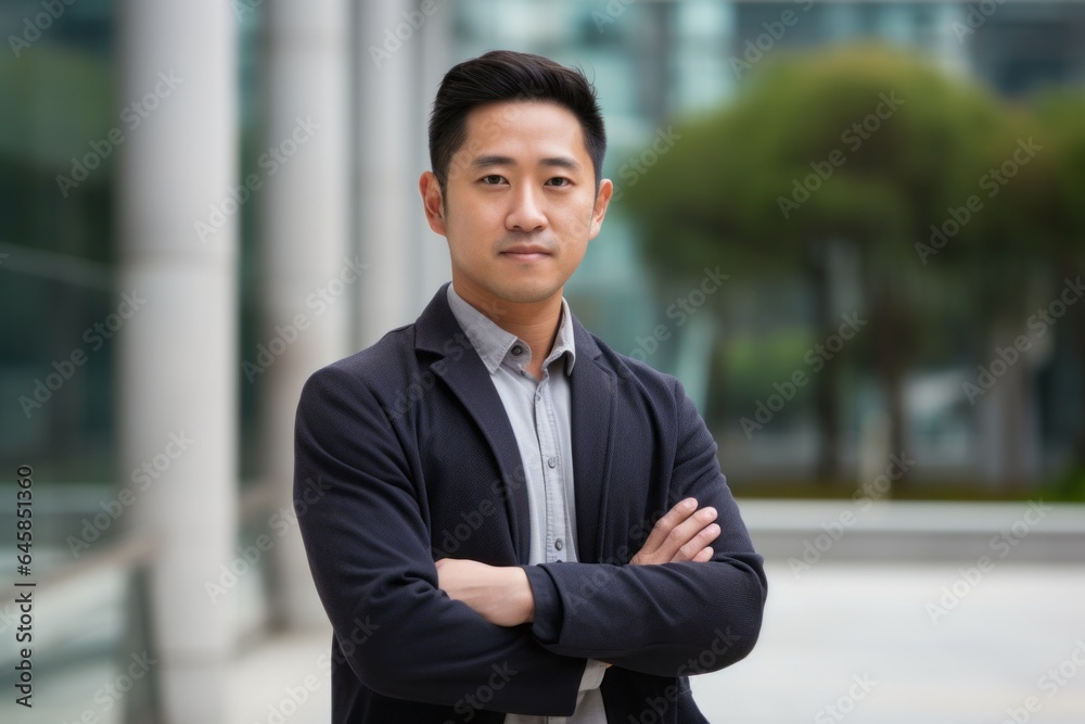 Portrait photography of a Vietnamese man in his 30s against a modern architectural background Portrait photography of a Vietnamese man in his 30s against a modern architectural background