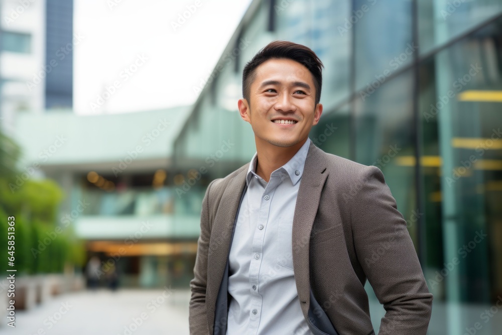 Lifestyle portrait photography of a cheerful Vietnamese man in his 30s against a modern architectural background Lifestyle portrait photography of a cheerful Vietnamese man in his 30s against a modern architectural background