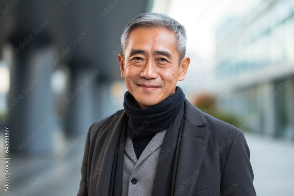 Medium shot portrait photography of a Vietnamese man in his 50s against a modern architectural background Medium shot portrait photography of a Vietnamese man in his 50s against a modern architectural background