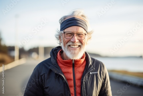 Portrait photography of a Swedish man in his 70s wearing a pair of leggings or tights against a beach background