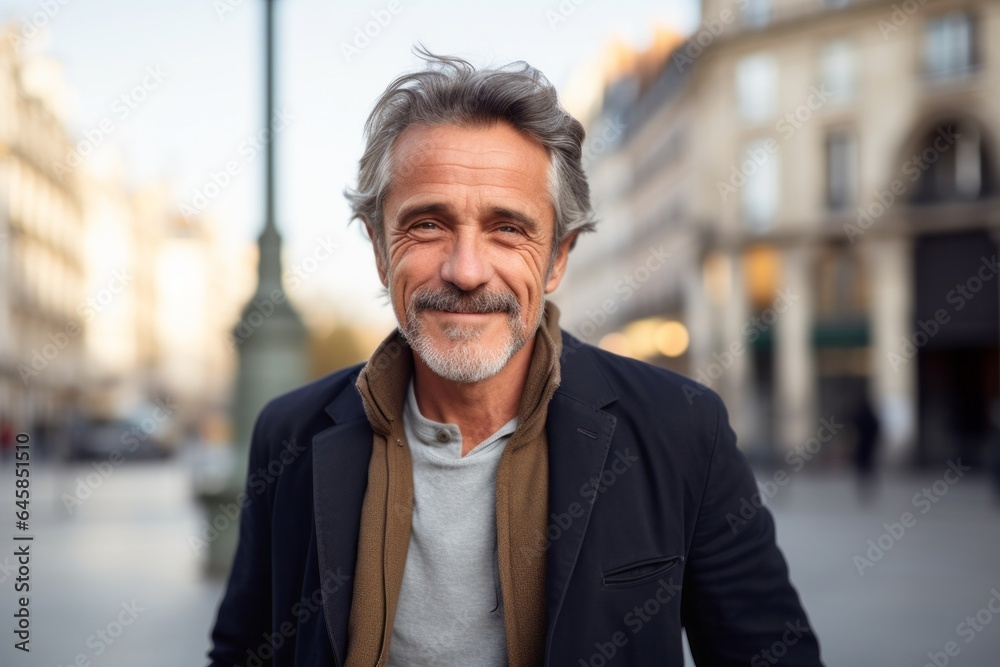 Portrait photography of a French man in his 50s against a modern architectural background Portrait photography of a French man in his 50s against a modern architectural background