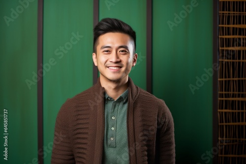 Portrait photography of a Vietnamese man in his 30s against an abstract background