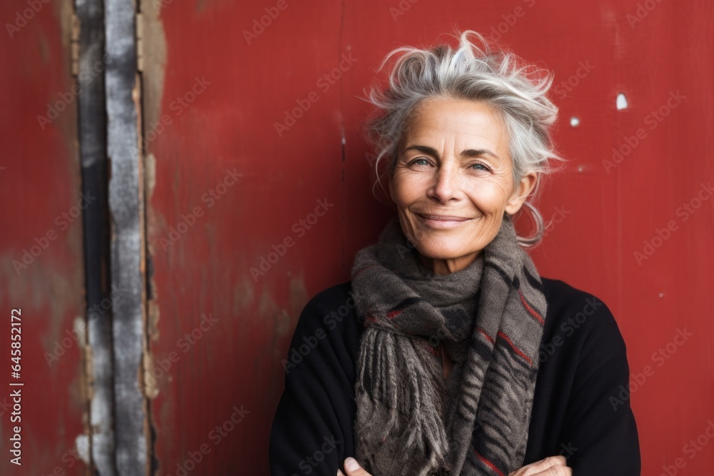 Medium shot portrait photography of a Italian woman in her 60s against an abstract background Medium shot portrait photography of a Italian woman in her 60s against an abstract background