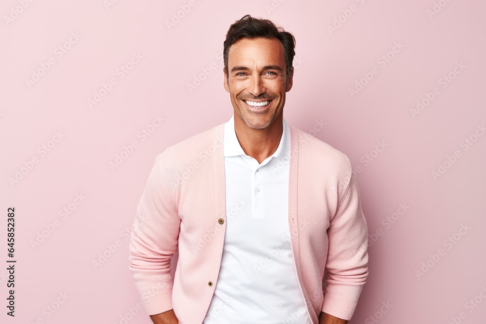 Medium shot portrait photography of a Peruvian man in his 40s against a pastel or soft colors background Medium shot portrait photography of a Peruvian man in his 40s against a pastel or soft colors background