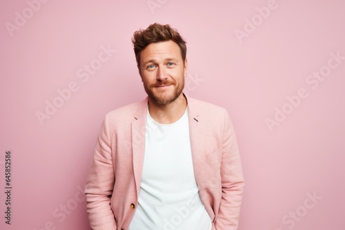 Group portrait photography of a Swedish man in his 30s against a pastel or soft colors background