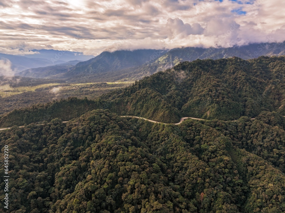 Road through the Andes mountains on the way to the Amazon rainforest