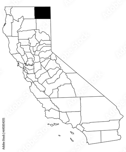 Map of modoc County in California state on white background. single County map highlighted by black colour on California map. UNITED STATES, US photo