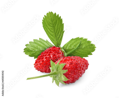 Wallpaper Mural Fresh ripe wild strawberries with green leaves isolated on white Torontodigital.ca
