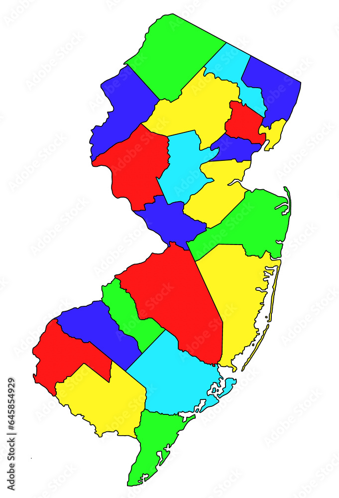 Colour New Jersey Administrative Map Counties Map Of New Jersey With Different Colours Blank