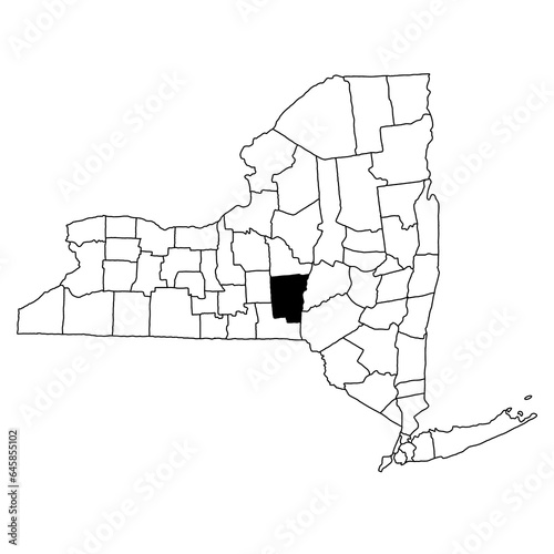 Map of chenango County in New York state on white background. single County map highlighted by black colour on New york map . photo