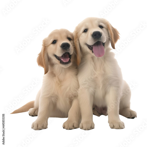 2 playful golden retriever puppies isolated