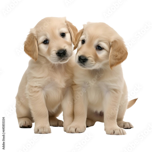2 playful golden retriever puppies isolated