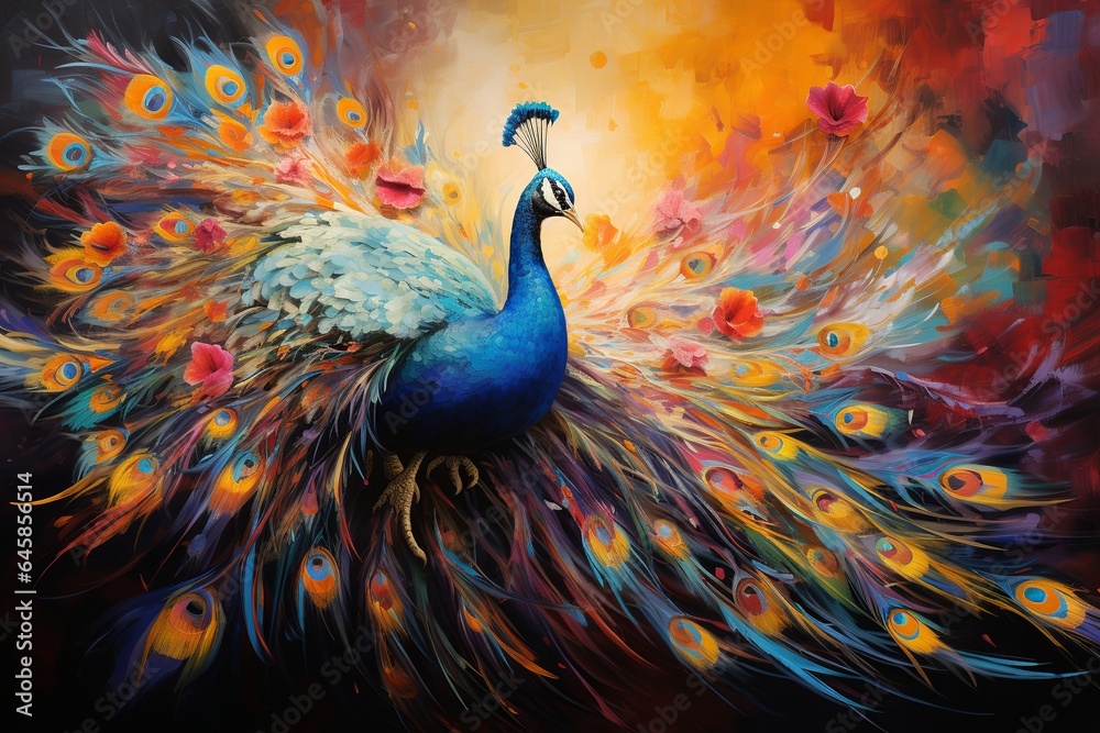 Peacock Pride in The Style of Abstract Expressionism. Creted with Generative AI Technology Peacock Pride in The Style of Abstract Expressionism. Creted with Generative AI Technology