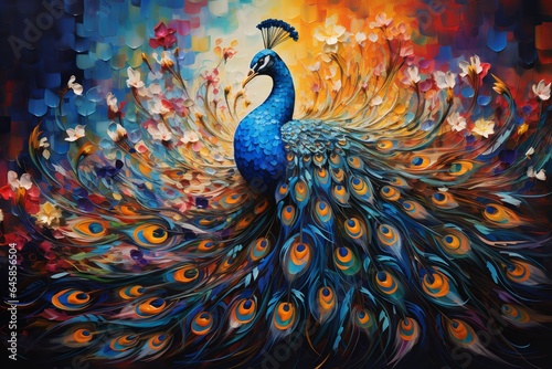 Peacock Pride in The Style of Abstract Expressionism. Creted with Generative AI Technology